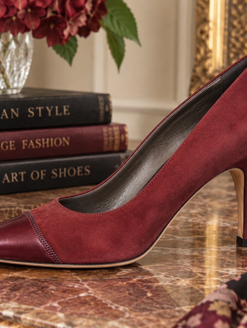 Carla Marchetti Pumps 38.5 Made in Italy Burgundy Wine Suede Leather